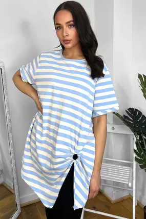 100% Cotton Gathered To Side Striped Tunic