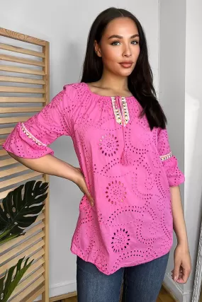 100% Cotton Hot Pink Perforated Tunic