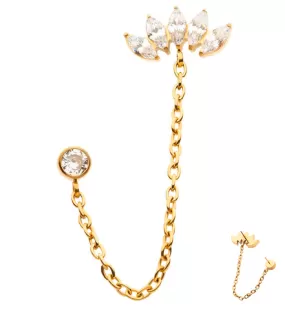 24kt Gold PVD Half Crown Clear CZ Connector Cartilage Rolo Chain Threadless Tops