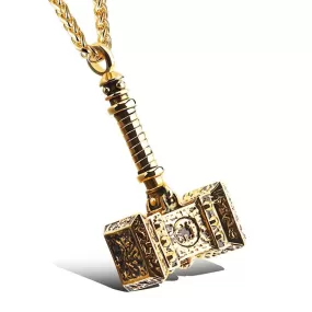 3D Thor's Hammer Pendant Necklace in Gold or Silver