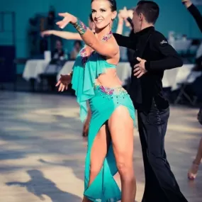 Blue Latin Dress with Lace