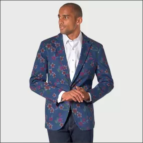 Brook Taverner Tailored Fit Blue Floral Print Stetch Cotton Jacket<><>