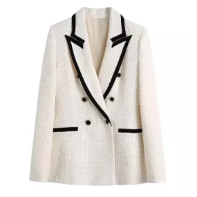 Chic Off-White Tweed Blazer Women - Vintage - Patchwork