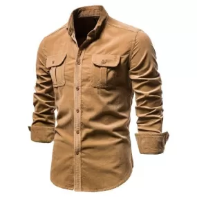 Corduroy Men Shirts Autumn Slimfit