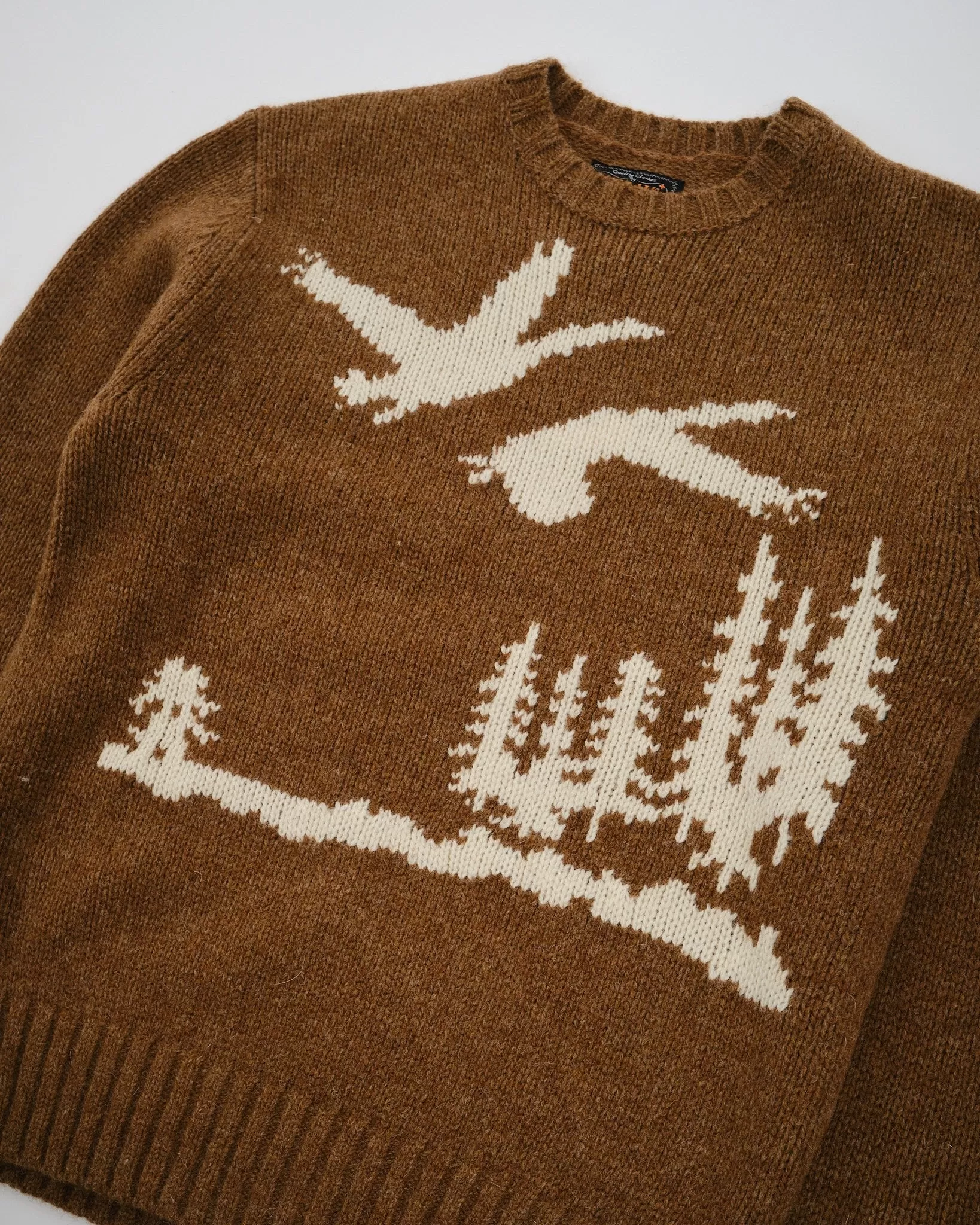 Crew Neck Intarsia 3G Brown Duck