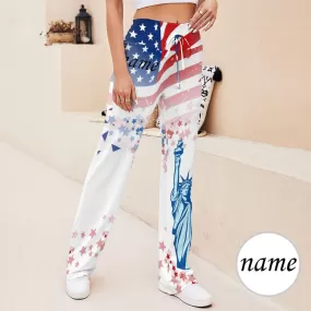 Custom Name Flag Women's Straight-Leg Loose Comfy Drawstring Pants for Yoga Running Sporting