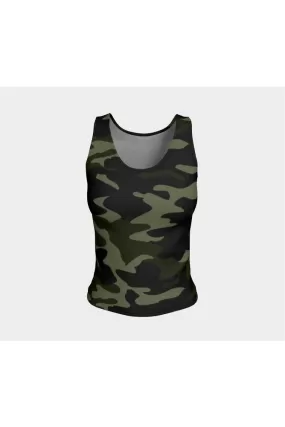 Dark Green Camouflage Fitted Tank Top