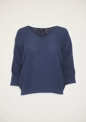 ELBOW SLEEVE V-NECK PULLOVER (MARINE) - REPEAT