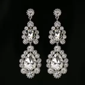 Ethnic Crystal Drop Silver Flower Earring