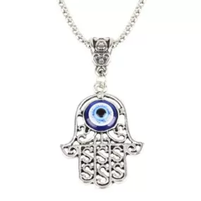 Eye of the Hamsa Silver & Blue Necklace