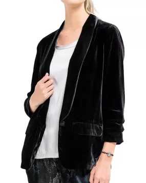 Go Scrunch Sleeve Velvet Jacket (Washed Black)