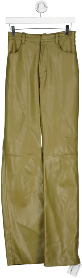 House of CB Green Olive Stretch Vegan Leather Trousers UK S