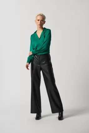 Joseph Ribkoff Kelly Green Long Sleeve Notched Collar Satin Blouse - 233135