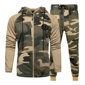 Khaki Camo Men Tracksuit Hooded