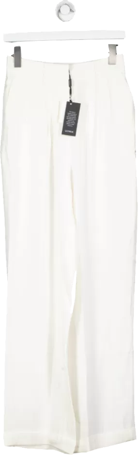 Lily Silk White Timeless Pleated Dense Silk Wide Leg Trousers UK 10