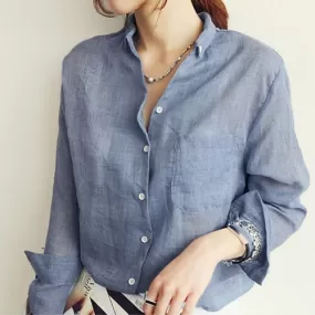 Long Sleeve Tops Shirt - Denim Blue