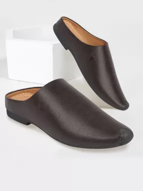 Men Brown Back Open Classic Design Textured Slip-On Ethnic Juttis and Mojaris