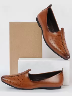 Men Tan Laser Cut Design Ethnic Slip On Wedding Juttis and Mojaris