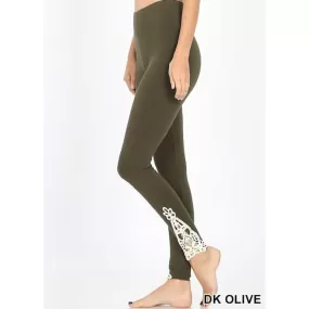 Olive Leggings w Crochet Trim