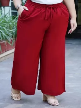 Plus size Dark Red Rayon Wide Leg Palazzo