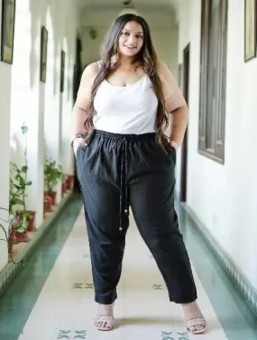 Plus size Women Black Cotton Trouser Pant