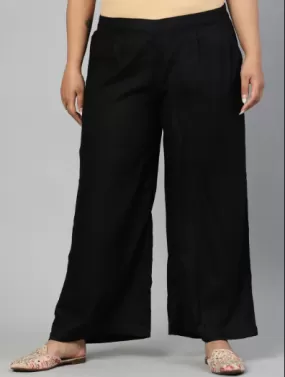 Plus size Women Black Cotton Wide Leg Palazzos