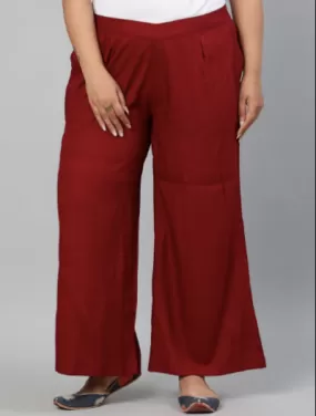 Plus size Women Maroon Cotton Wide Leg Palazzos