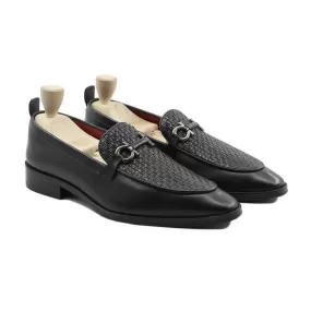 Polonix - Men's Black Calf And Handmade Woven Leather Loafer