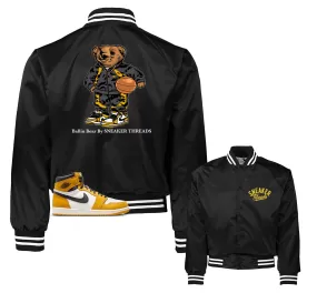 Retro 1 Yellow Ochre Satin Jacket - Ballin Bear - Black