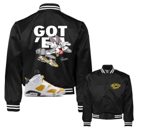 Retro 6 Yellow Ochre Satin Jacket - Copped Em - Black