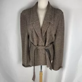 St JohnTan tweed knit blazer w/ leather lined belt