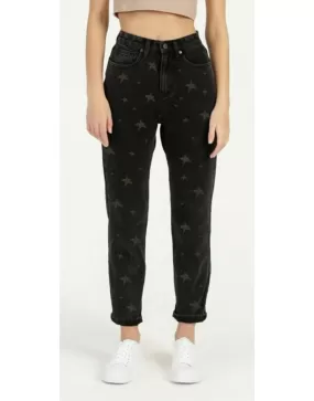 Stars Printed Mom Jeans in Black