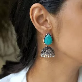 Teejh Shanya Turquoise Stone Silver Oxidised Earrings