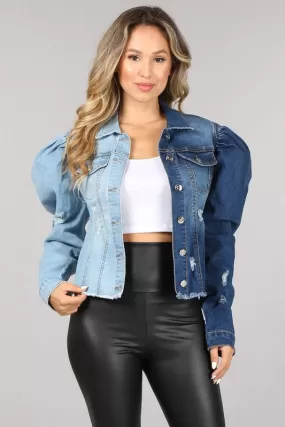 Two Toned Denim Puff Jacket