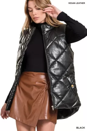 Vegan Leather Quilted Puffer Vest