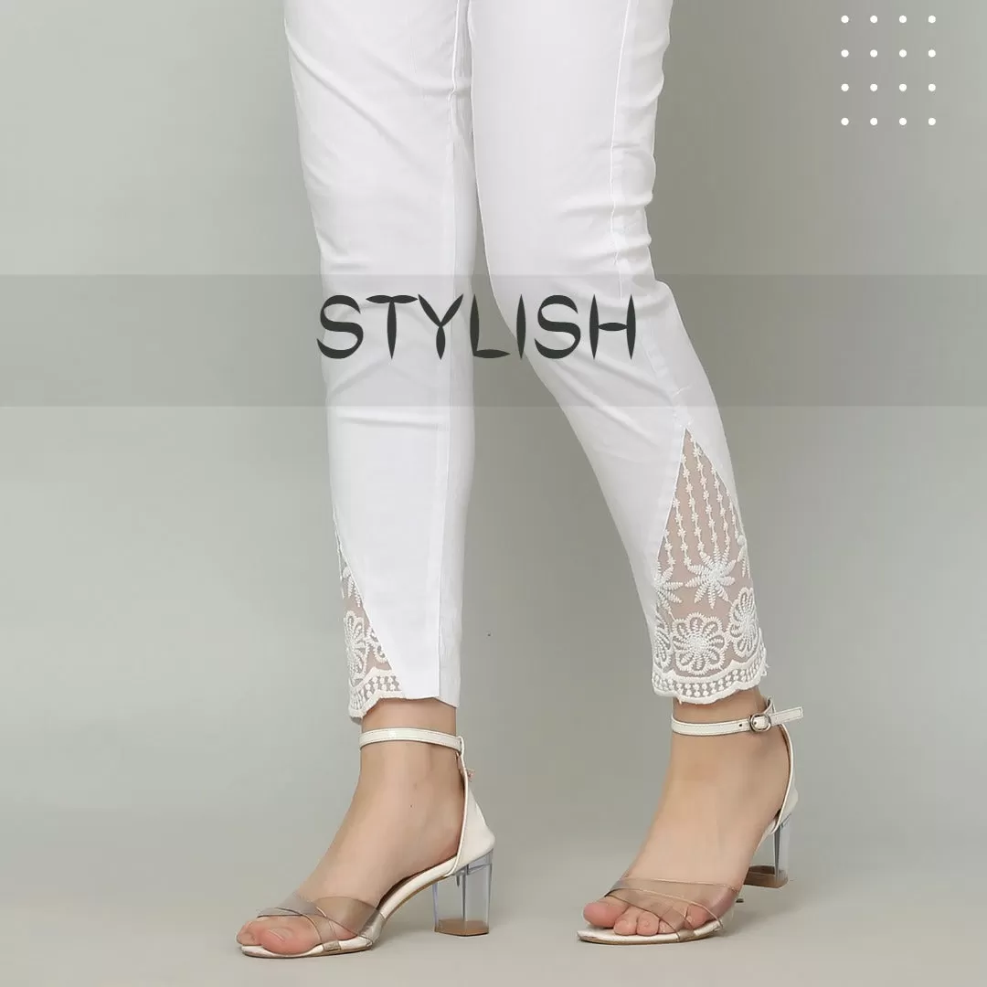 White Cotton Tissue Pants for Women-DP001W