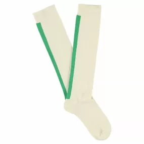 Women Knee High Socks Ecru / Bright Green