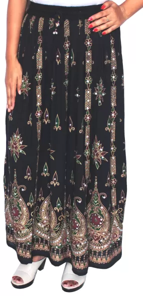 Womens Long Indian Skirt Sequins Maxi Length India Clothes (Black)