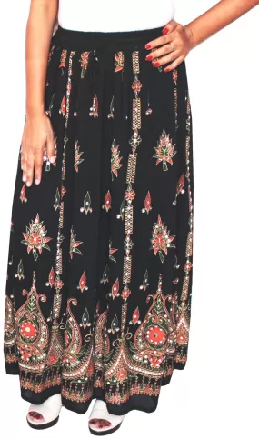 Womens Long Skirts Sequins Ankle Length Rayon India Clothes (Black)